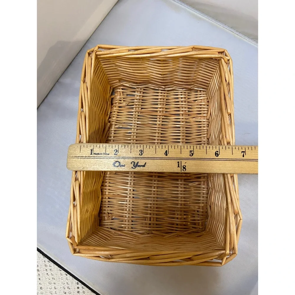 Wicker Storage Basket Unisex Brown Woven Rectangular Organizer Cottagecore